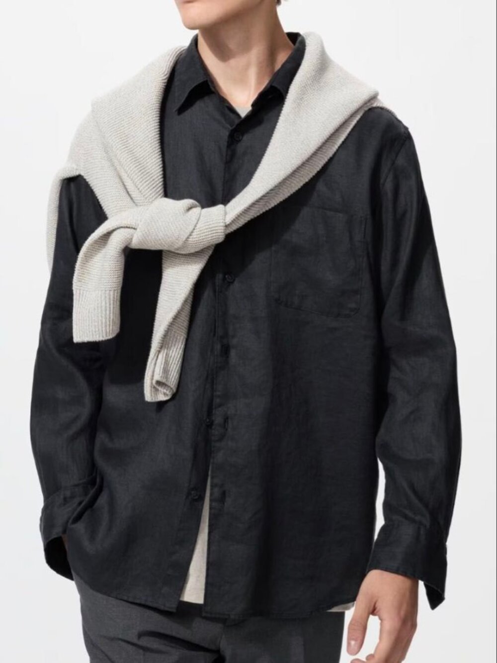 Uniqlo Premium Linen Shirt - Men's Size L - Colour: 09 BLACK
